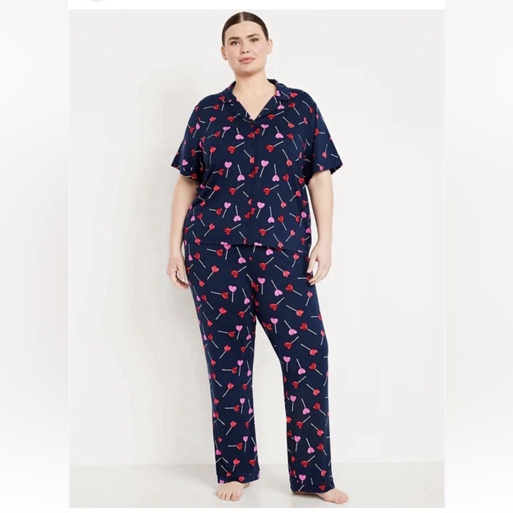 Old Navy Navy Pajama Set with Pink Hearts women’s XL